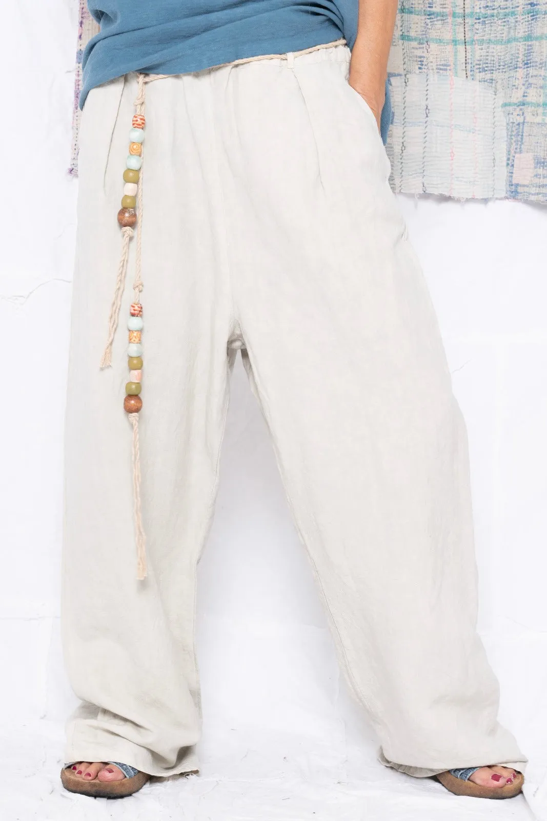 P73 Flare Pleated Wild Silk & Hemp Uneven Dye Sand Grey