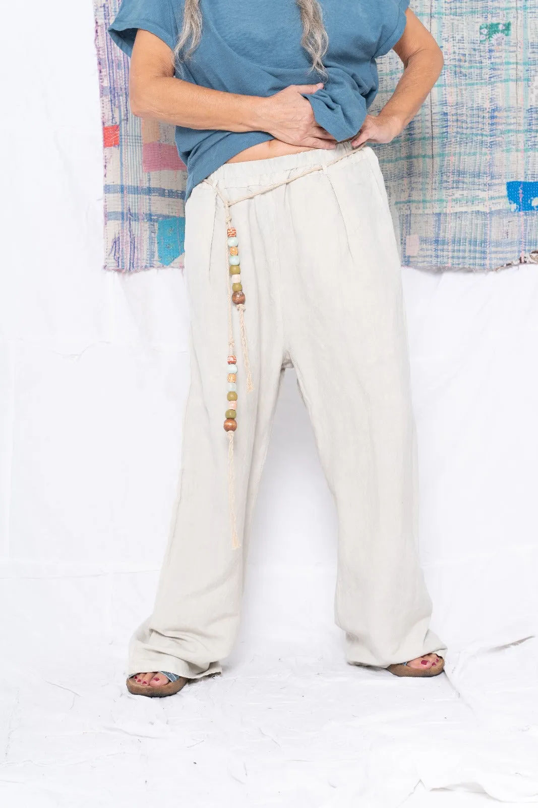 P73 Flare Pleated Wild Silk & Hemp Uneven Dye Sand Grey