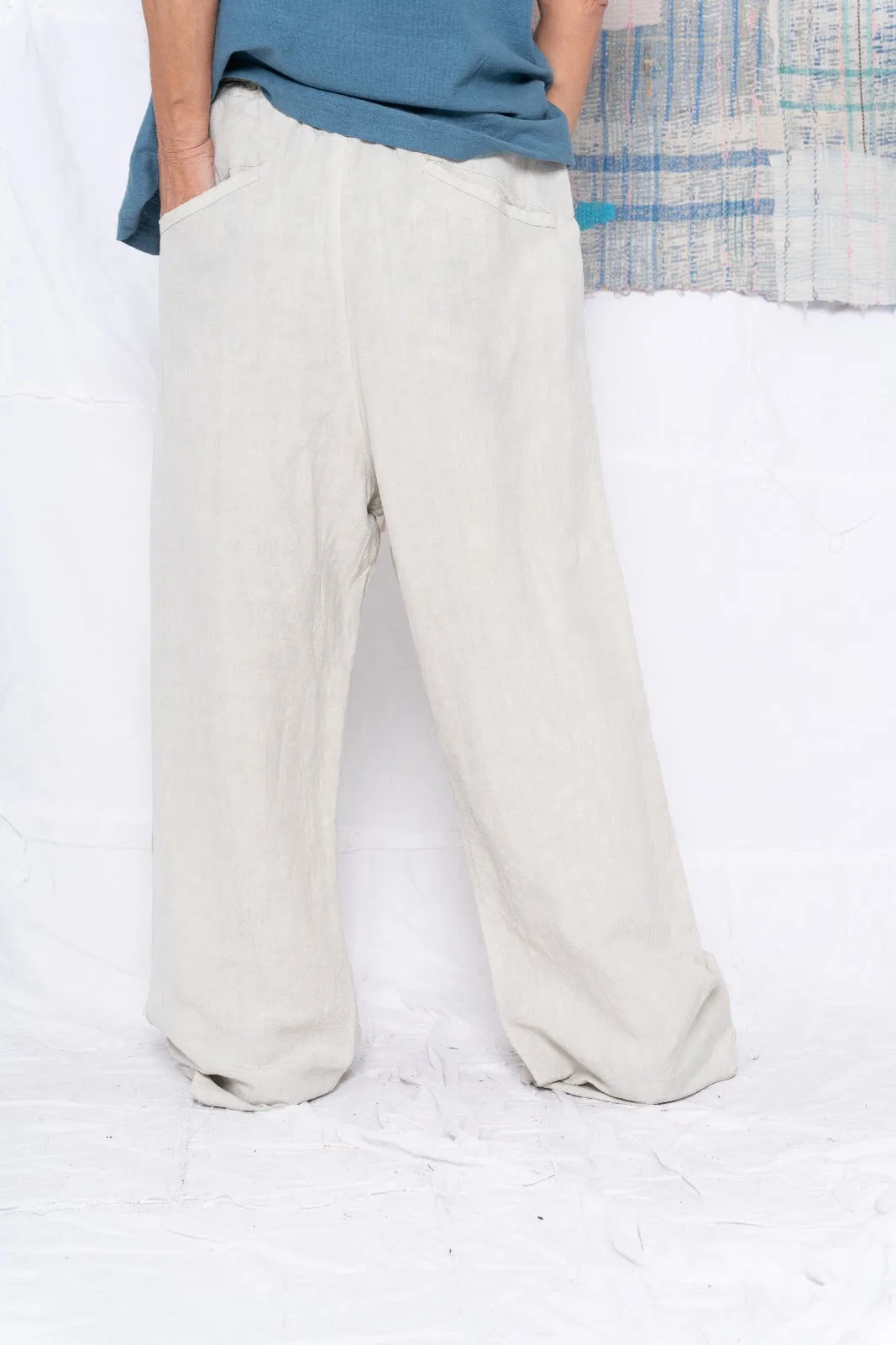 P73 Flare Pleated Wild Silk & Hemp Uneven Dye Sand Grey
