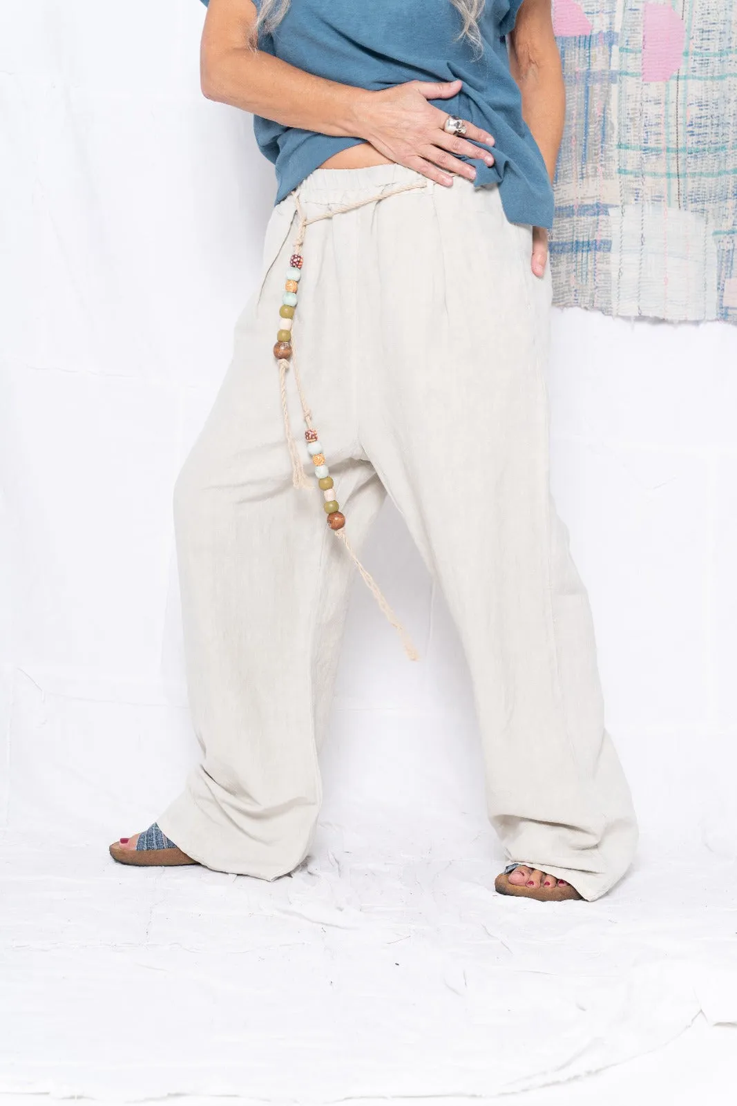P73 Flare Pleated Wild Silk & Hemp Uneven Dye Sand Grey