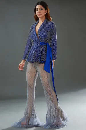 Peplum Top Blue In Mesh & Taffeta