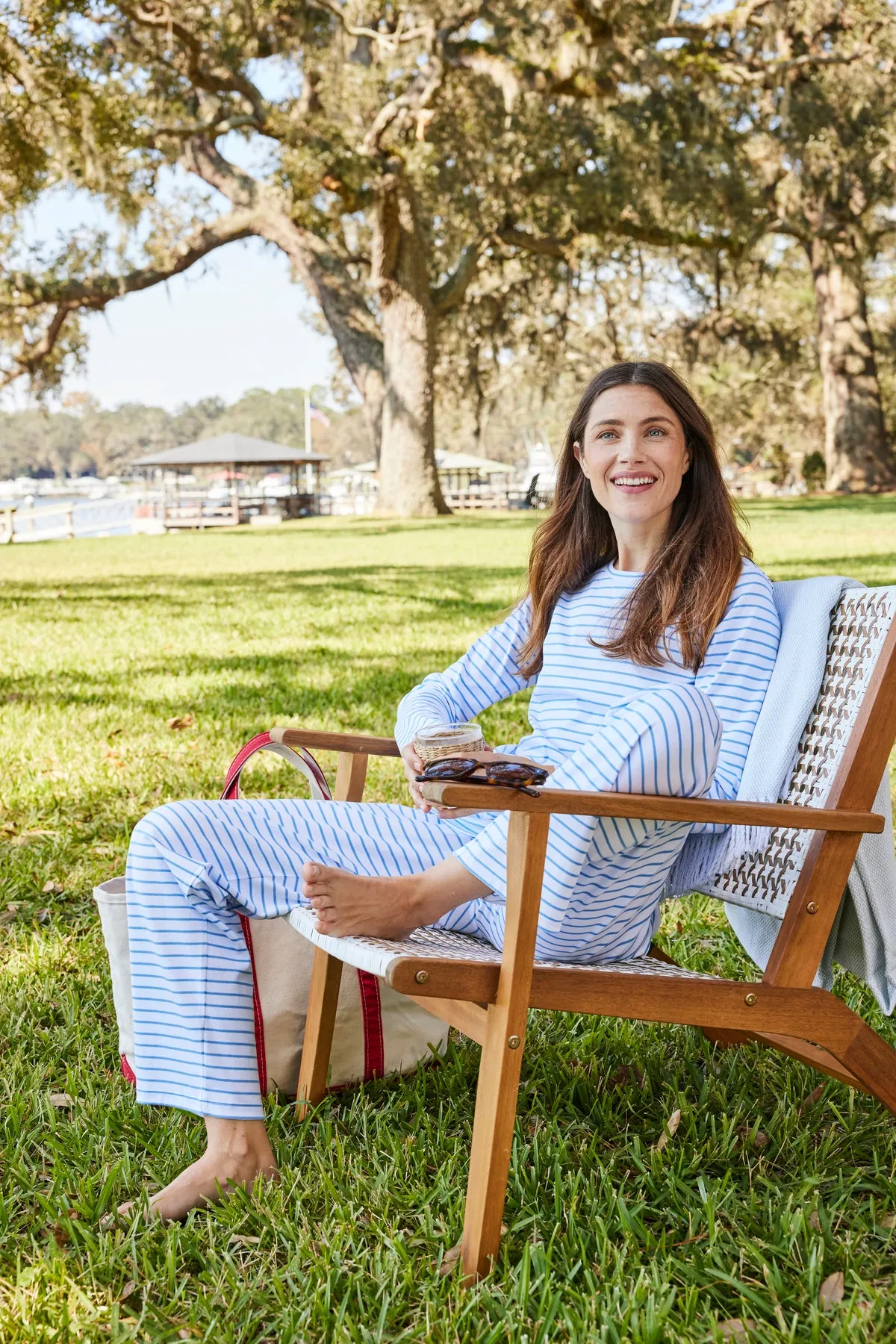 Pima Crew Long-Long Set in Baltic Blue