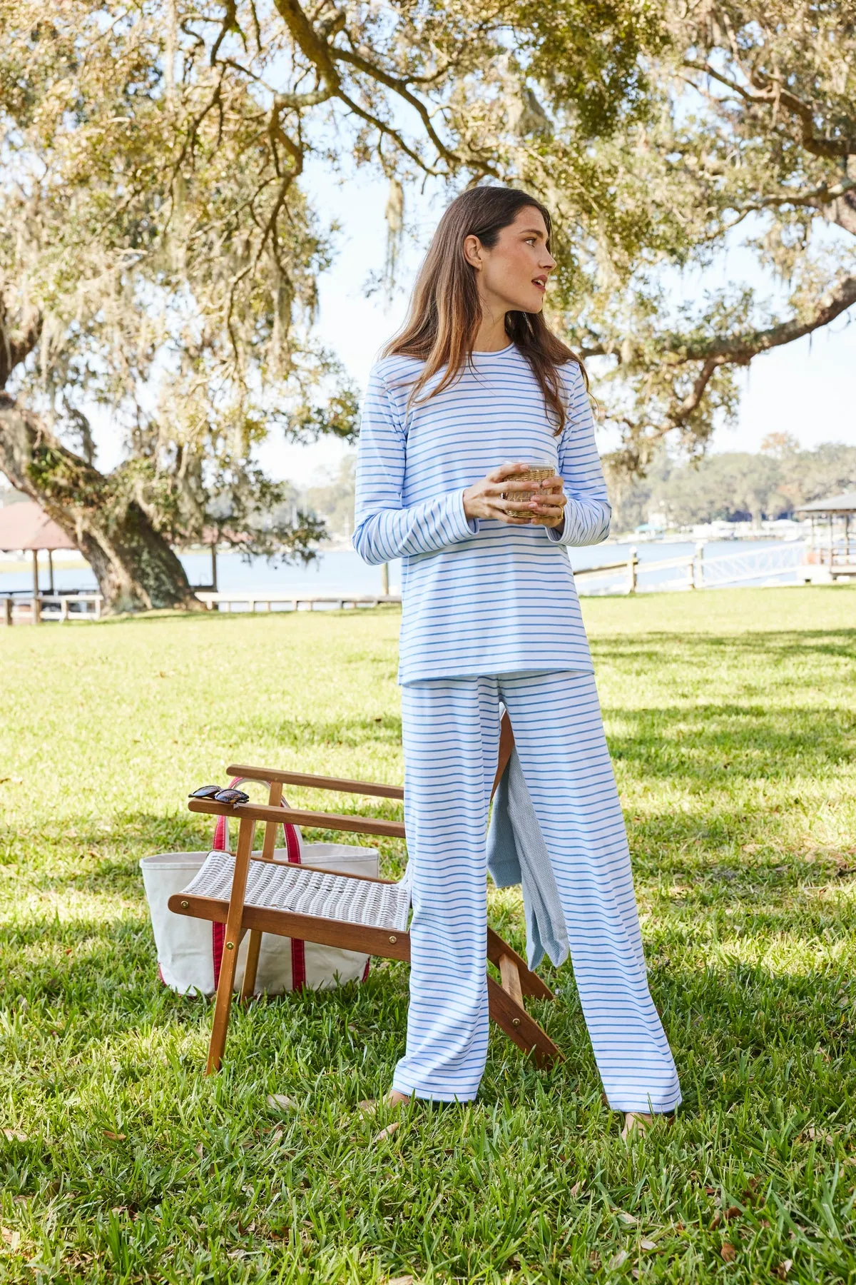 Pima Crew Long-Long Set in Baltic Blue