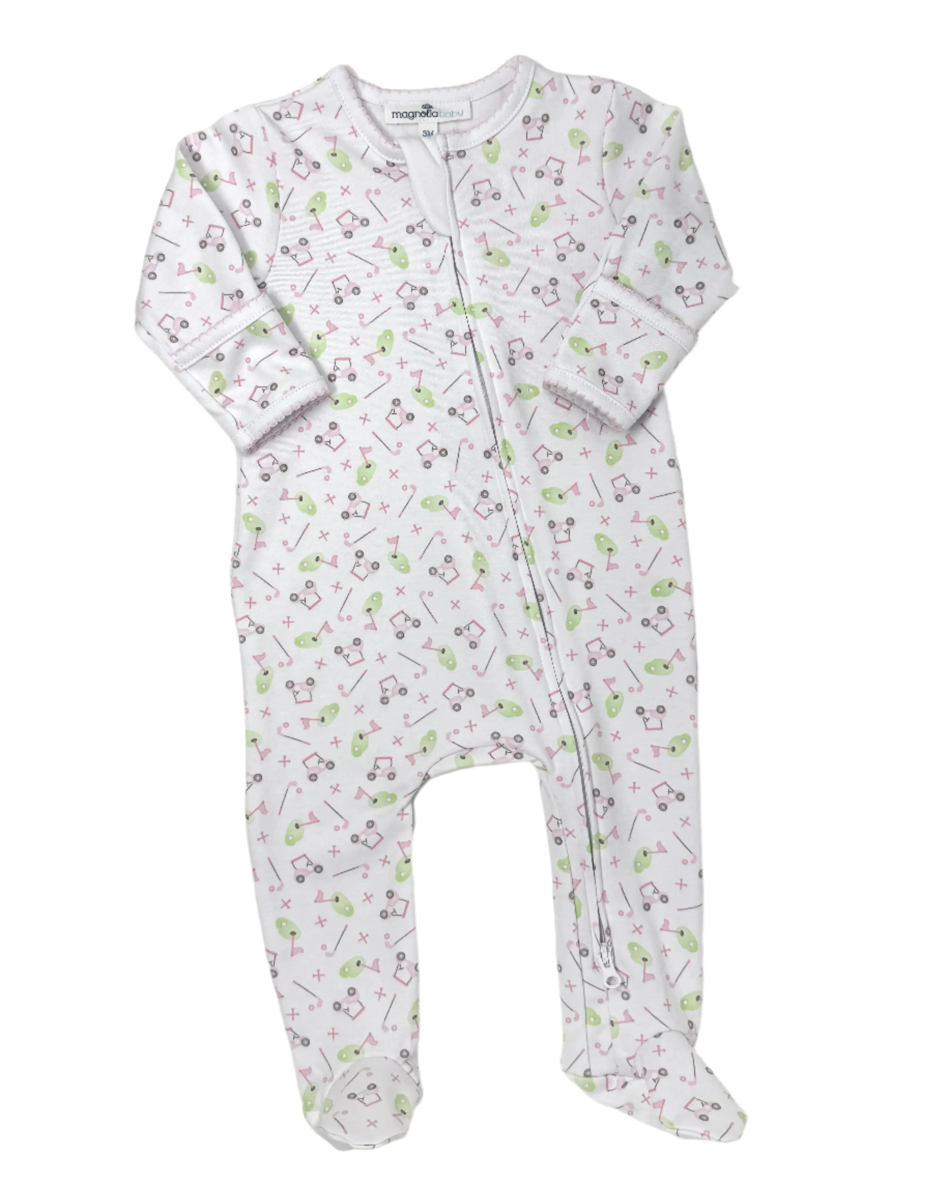 Pink Printed Tee Time Zipper Footie