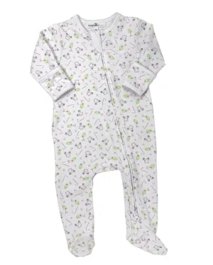 Pink Printed Tee Time Zipper Footie