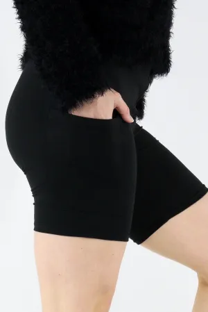 Plain Black - Casual - Mid Shorts - Pockets