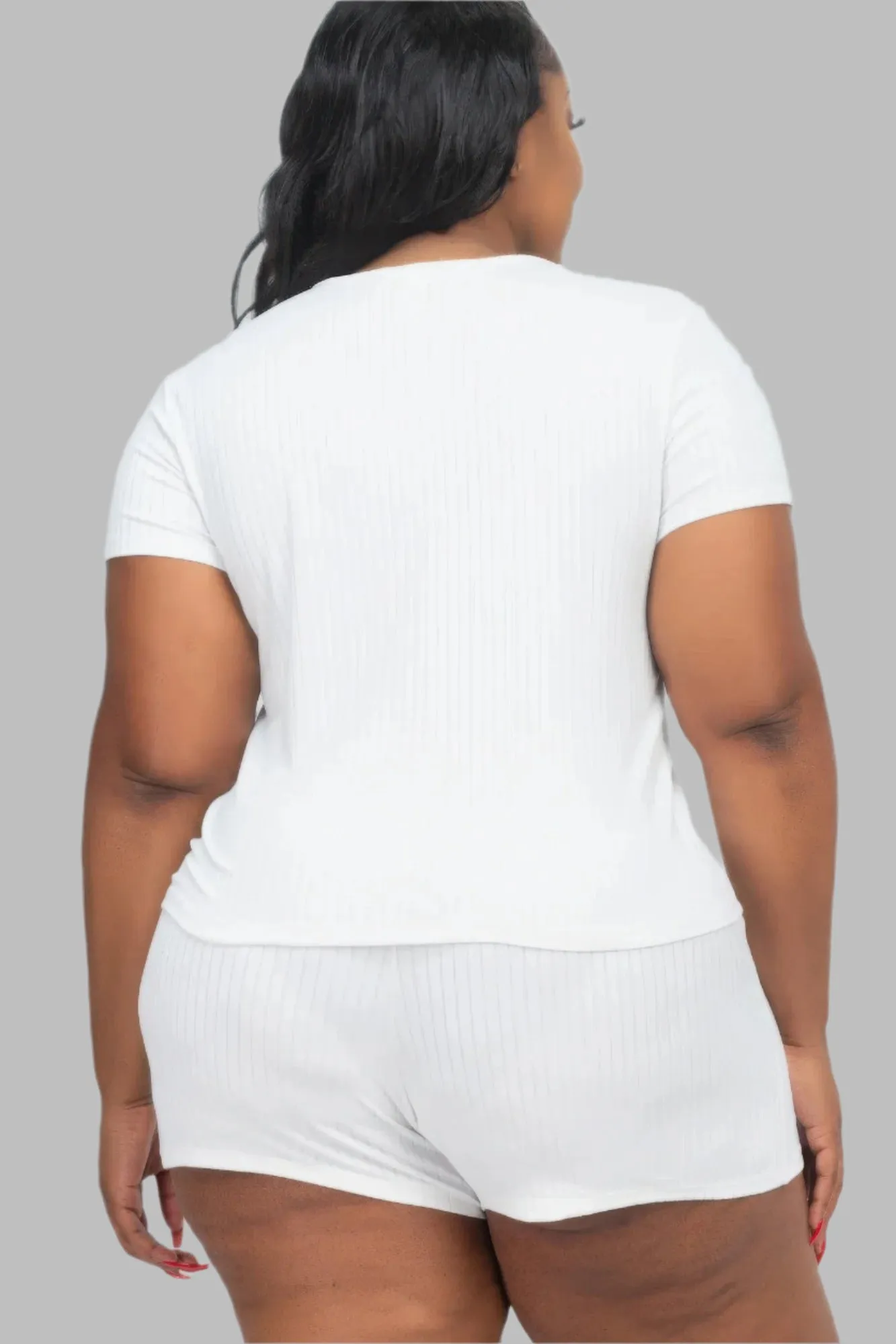 Plus Size Ribbed Short Sleeve Top & Shorts Set