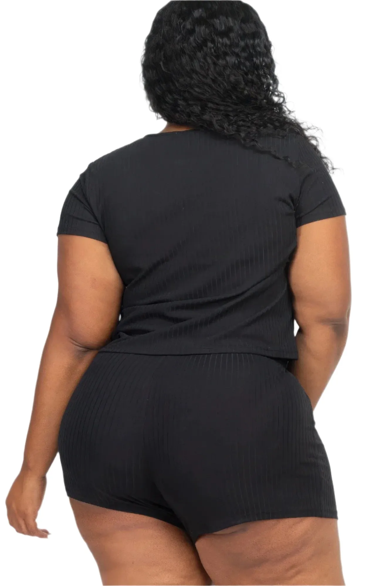 Plus Size Ribbed Short Sleeve Top & Shorts Set