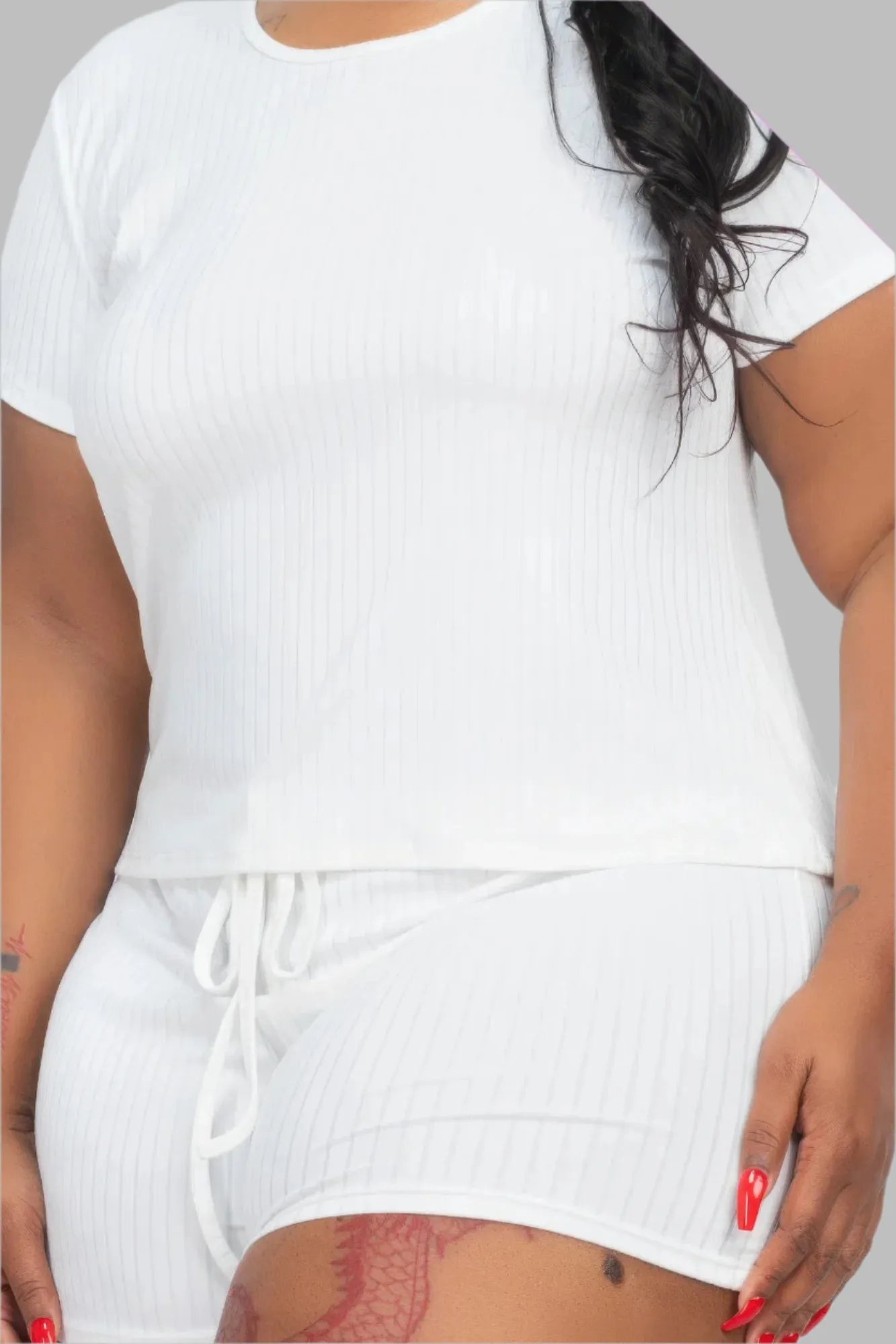 Plus Size Ribbed Short Sleeve Top & Shorts Set