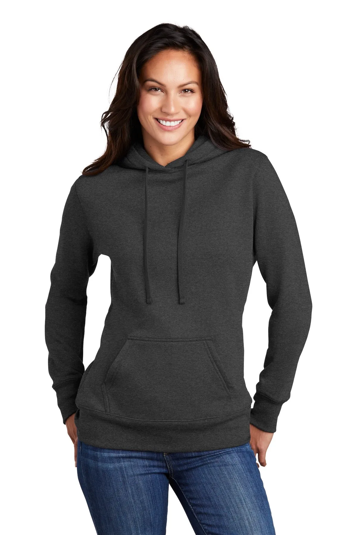 Port & Company  Women's Core Fleece Pullover Hooded Sweatshirt LPC78H Dark Heather Grey