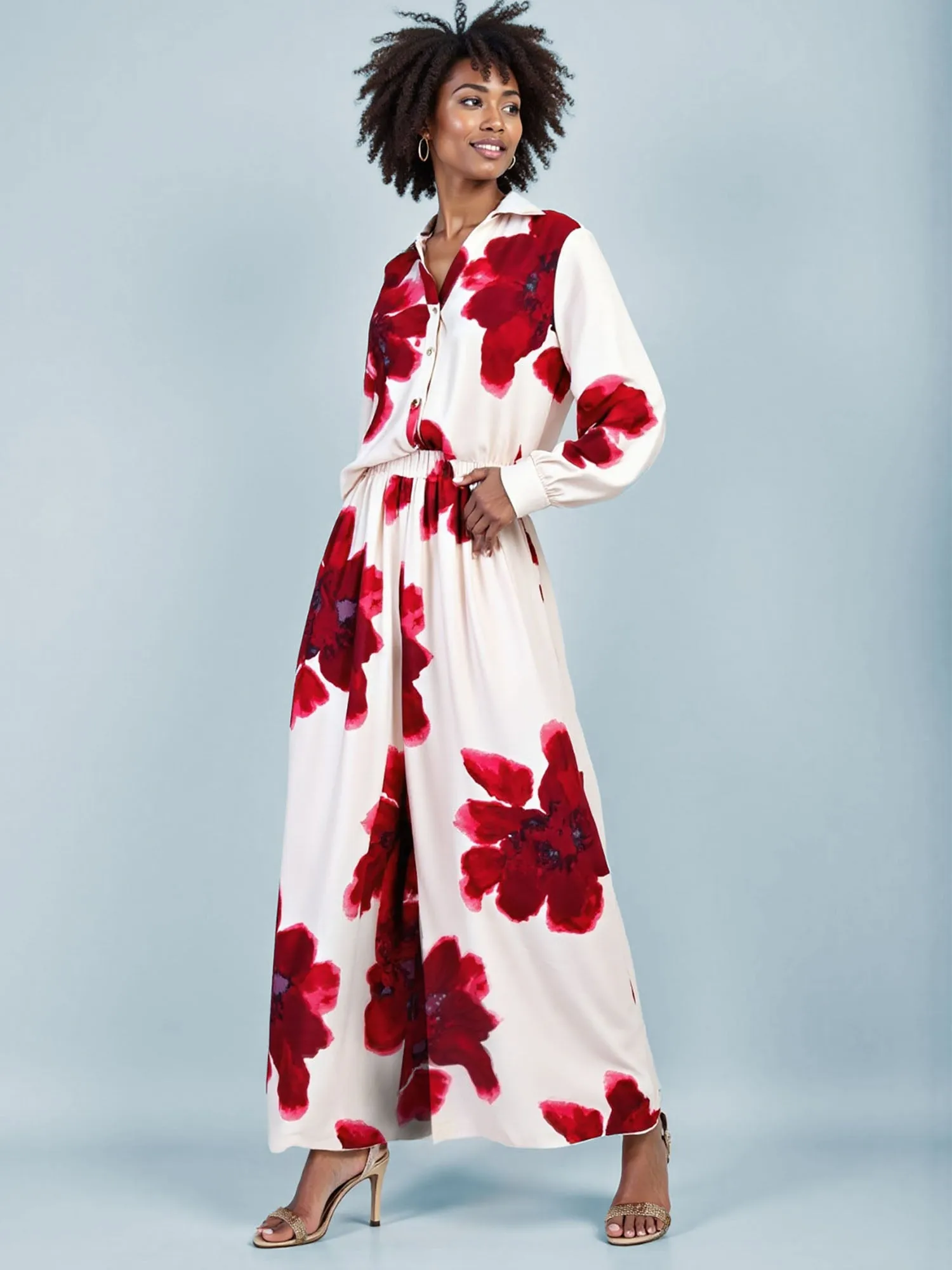 Pull On Floral Satin Plazzo Pants