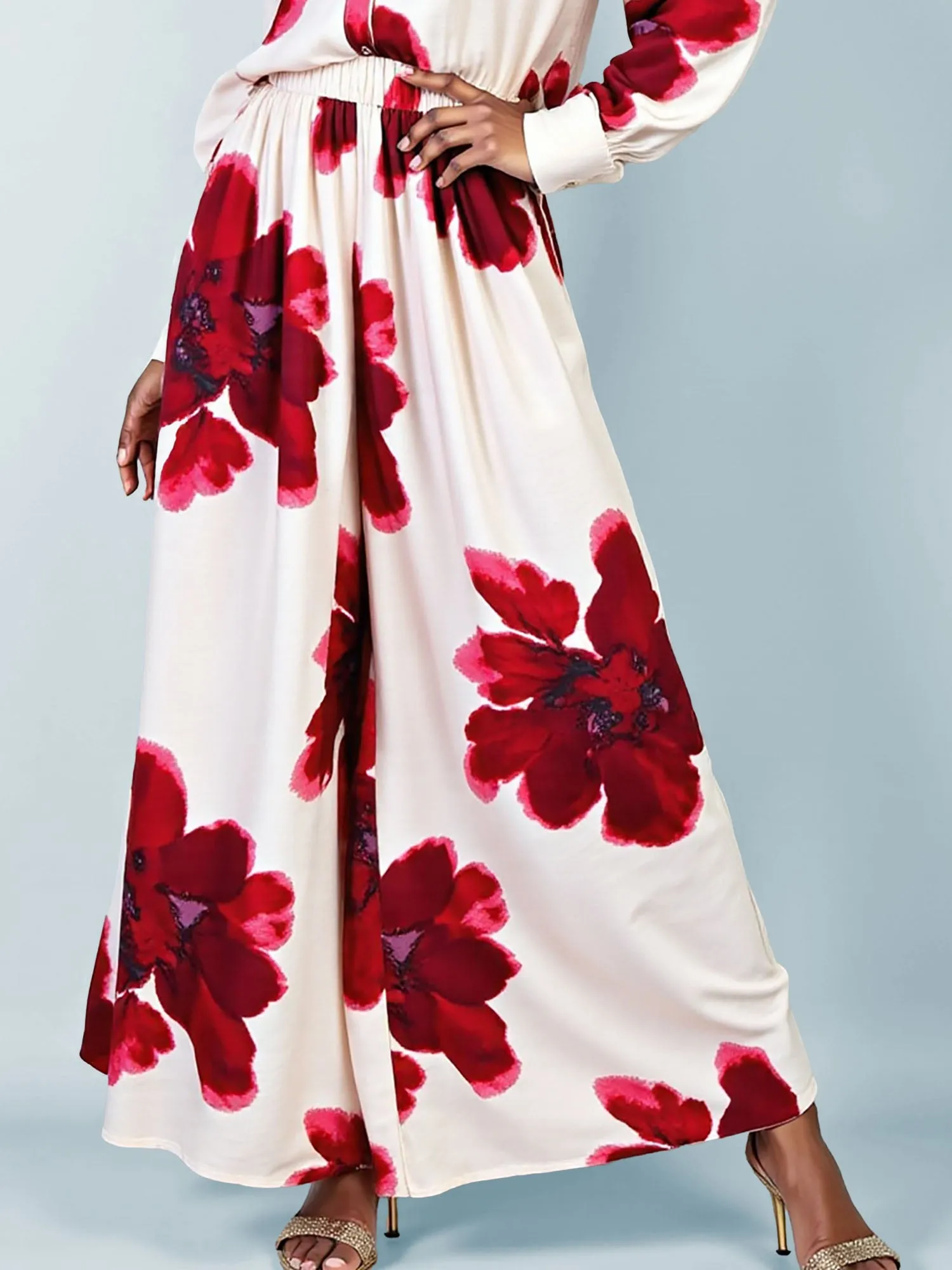Pull On Floral Satin Plazzo Pants
