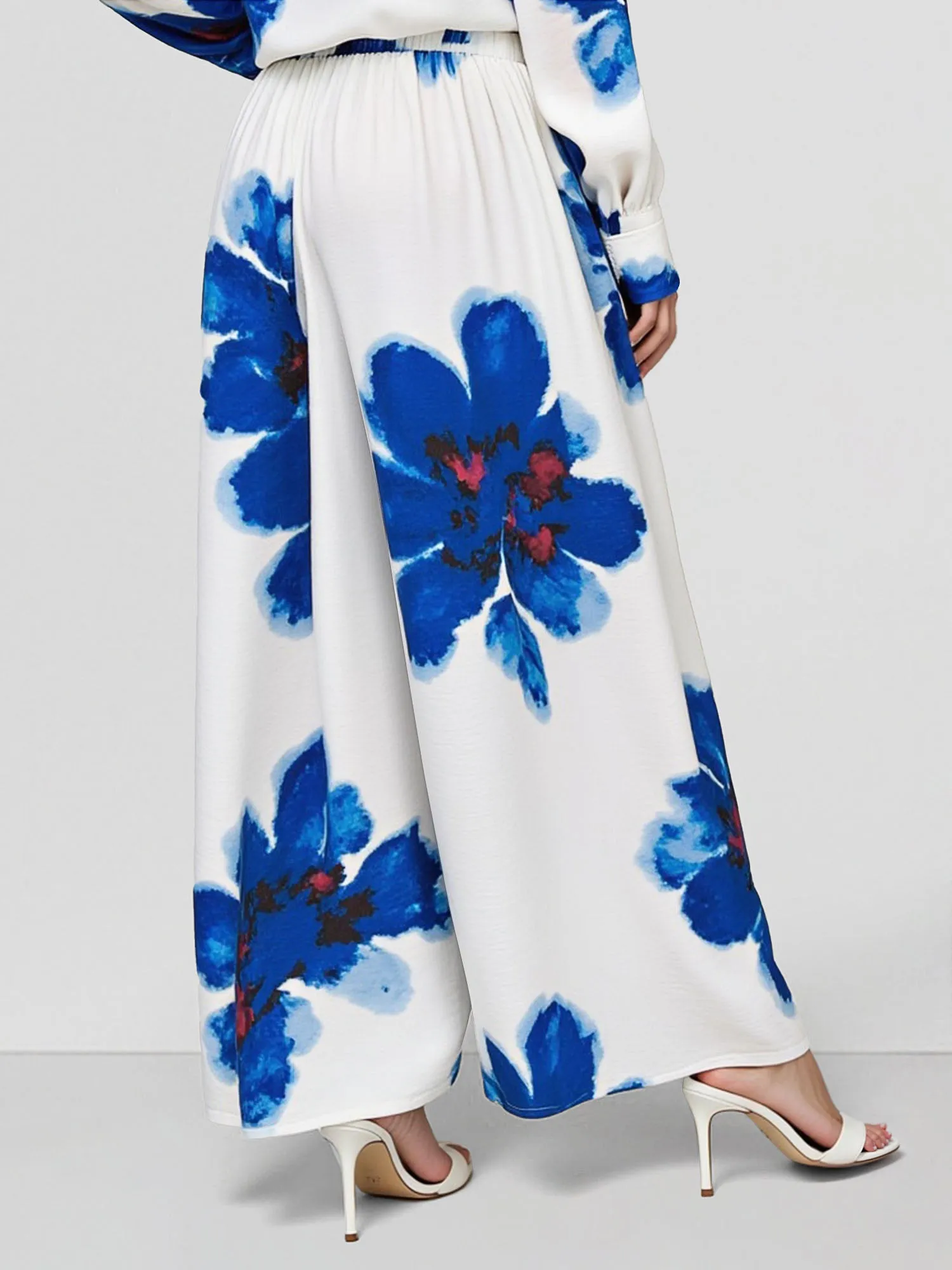 Pull On Floral Satin Plazzo Pants