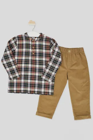"Milo" Burgundy Tartan Shirt & Cord Trousers