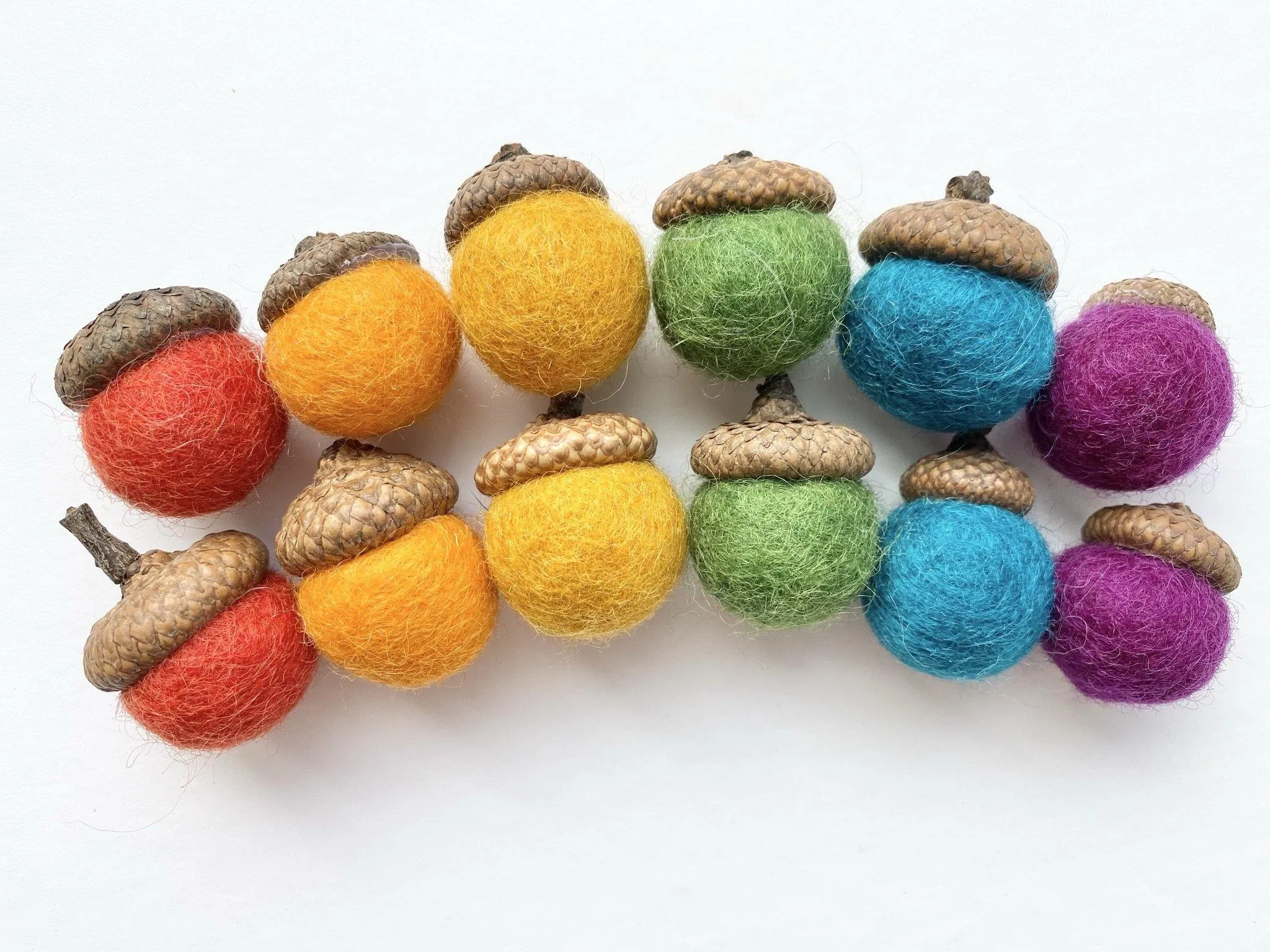 Rainbow Wool Acorns