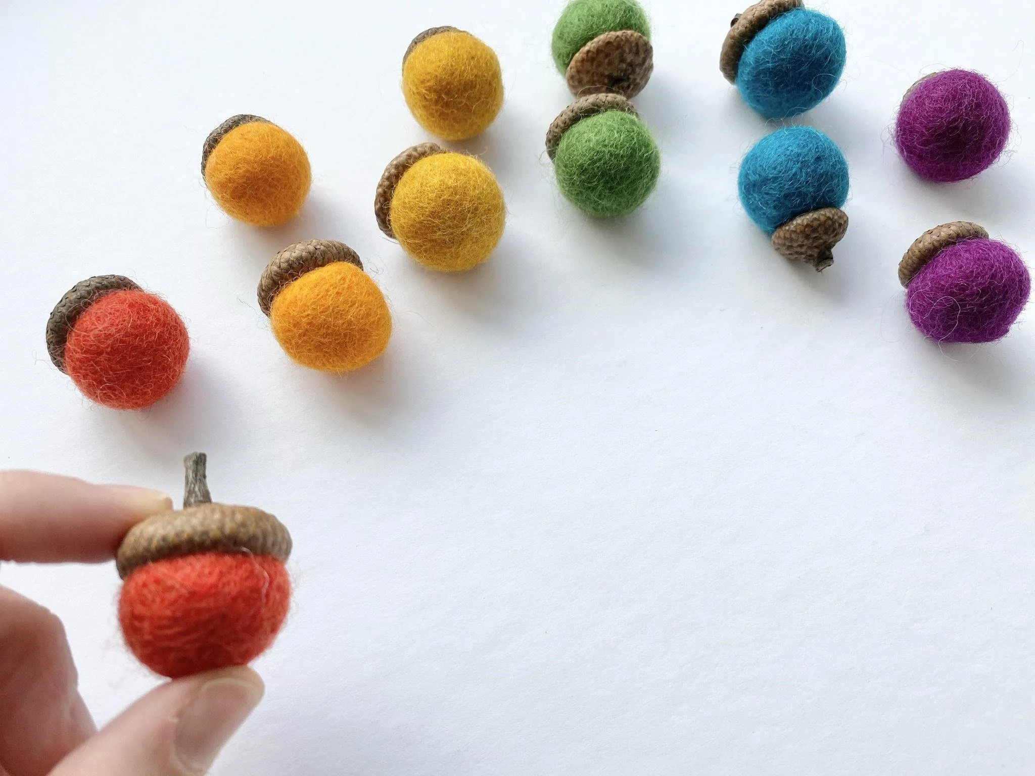 Rainbow Wool Acorns