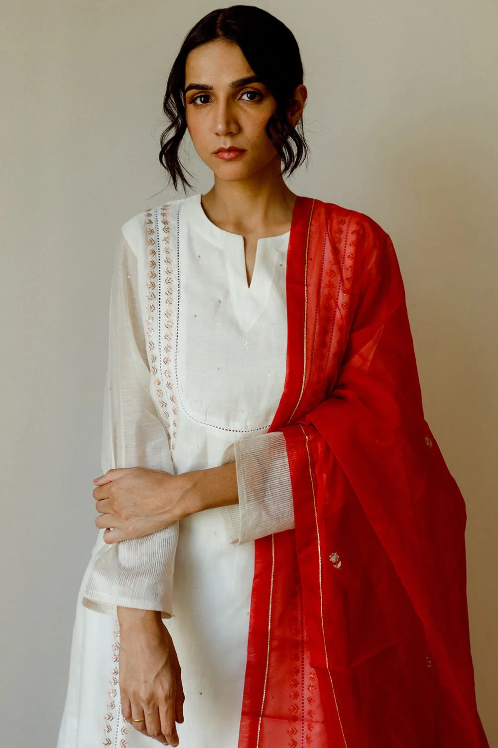 Resham Embroidered Ivory Kurta Set