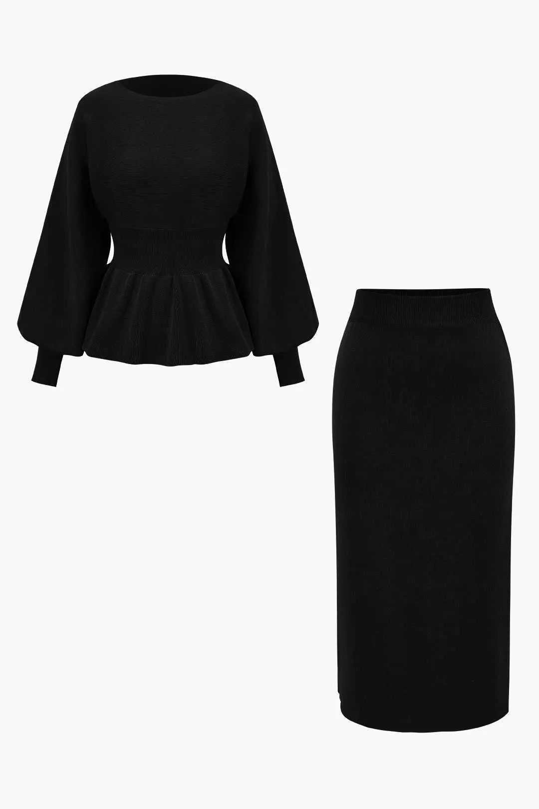 Rosie - Elegant Knit Gigot Sleeve Woman's Skirt Set