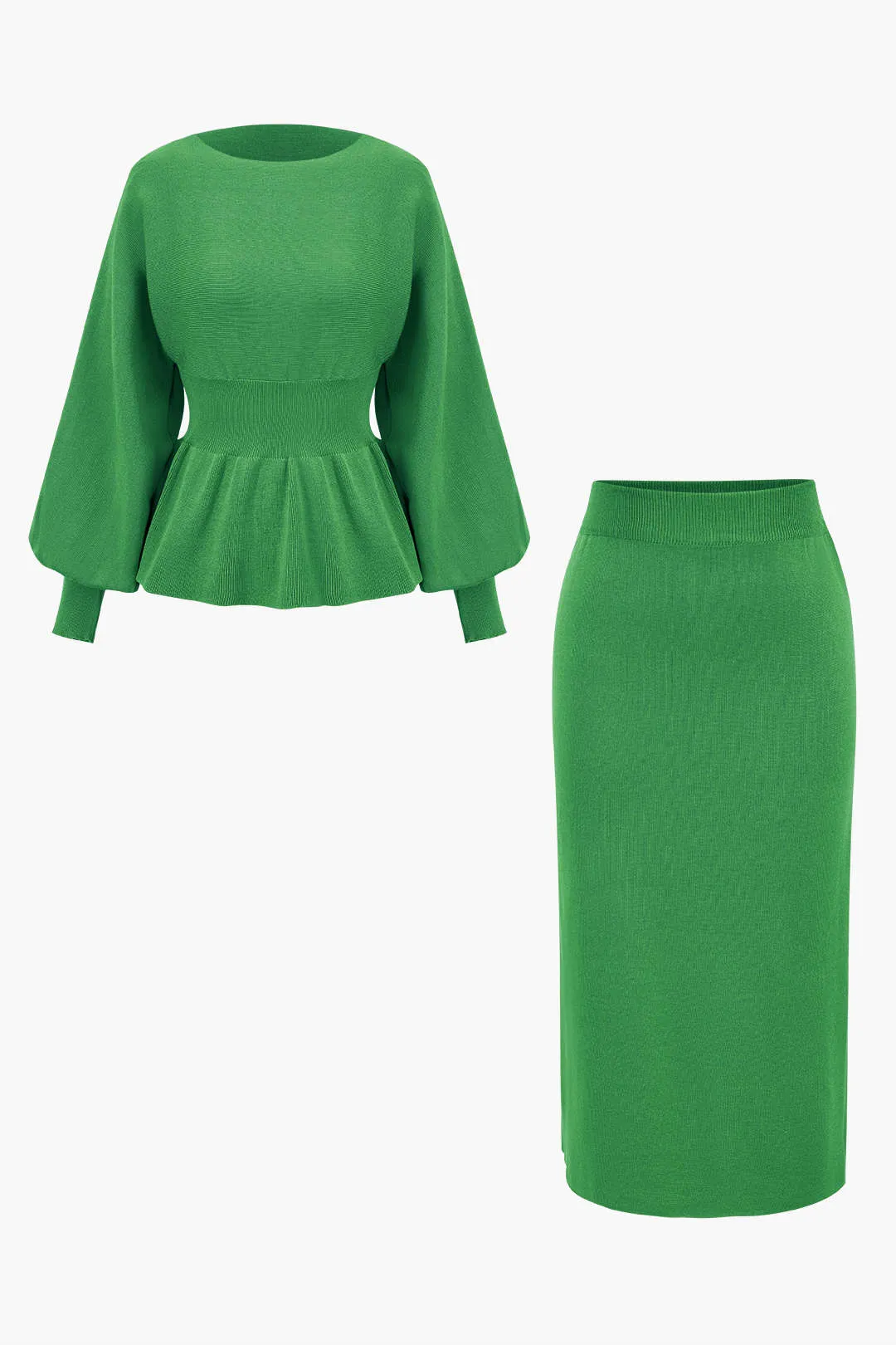 Rosie - Elegant Knit Gigot Sleeve Woman's Skirt Set