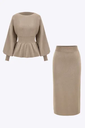 Rosie - Elegant Knit Gigot Sleeve Woman's Skirt Set