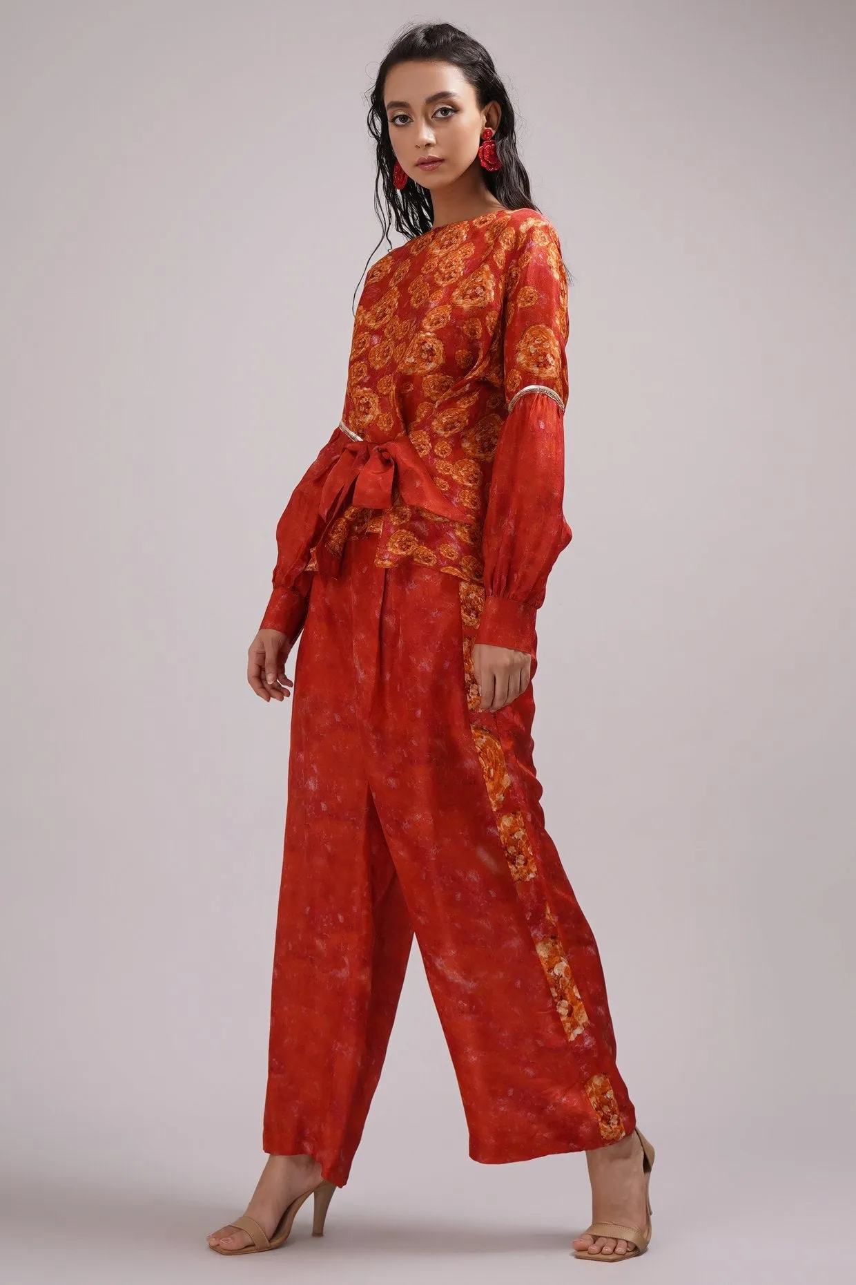 Round Neck Top And Wide Pant Coord Set