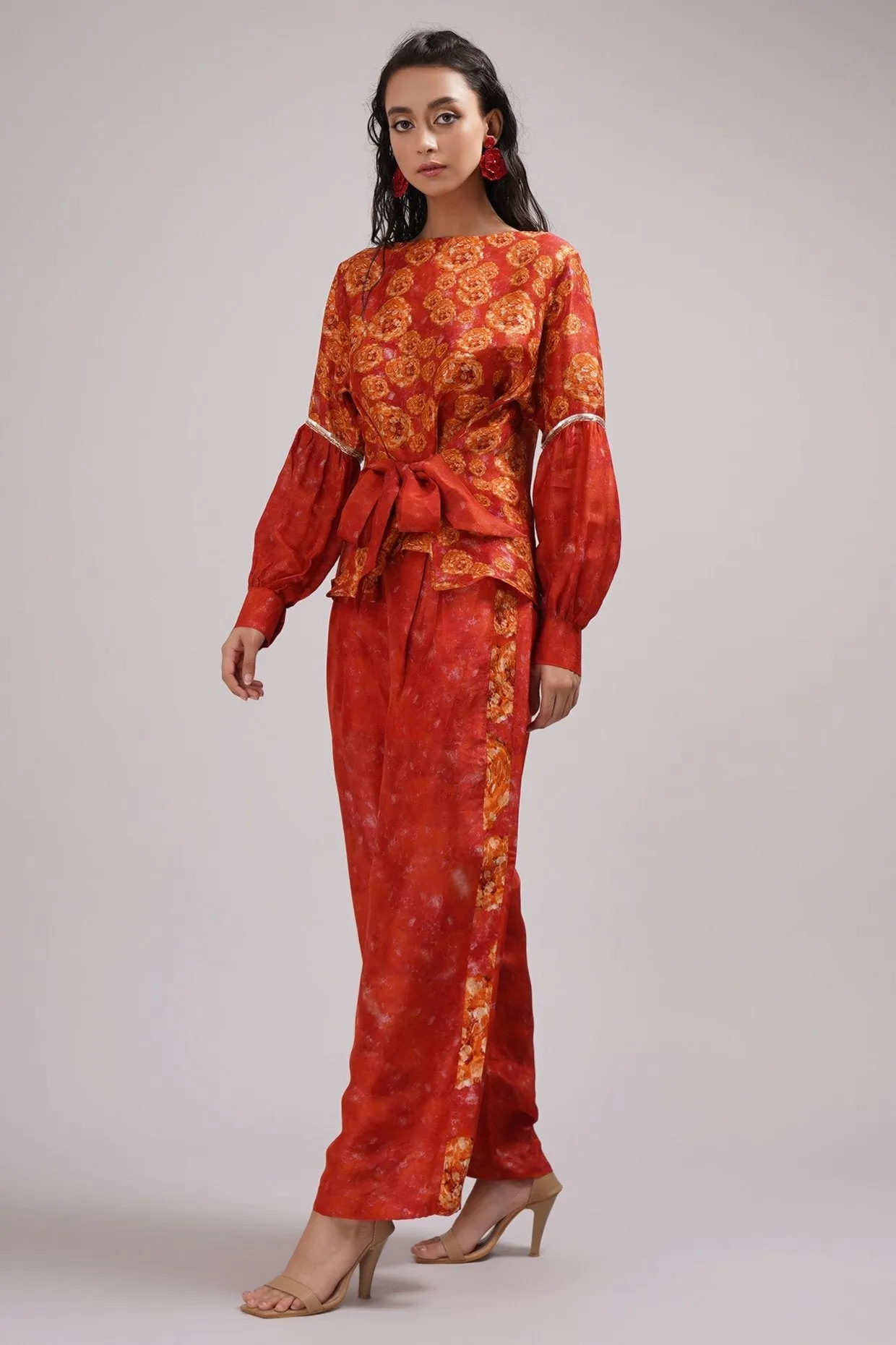 Round Neck Top And Wide Pant Coord Set