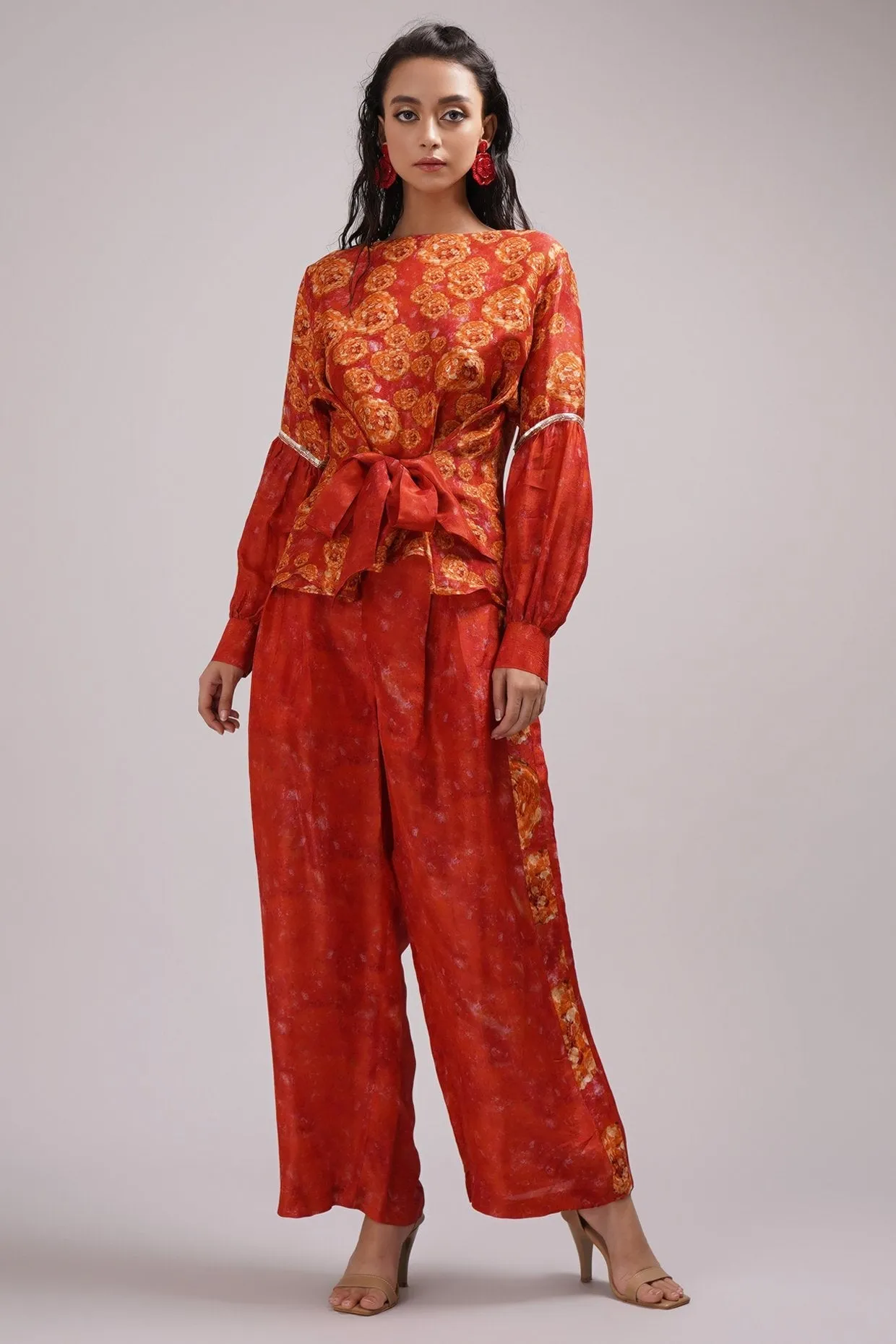Round Neck Top And Wide Pant Coord Set