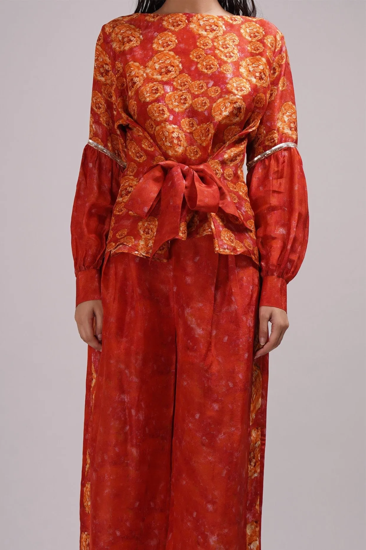 Round Neck Top And Wide Pant Coord Set
