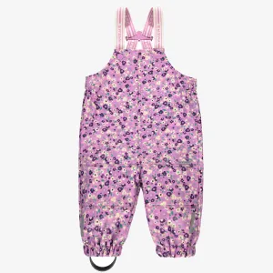 Salopette de pluie mauve en polyuréthane à motifs de fleurs, bébé || Purple polyurethane rain overalls with flower all over print, baby