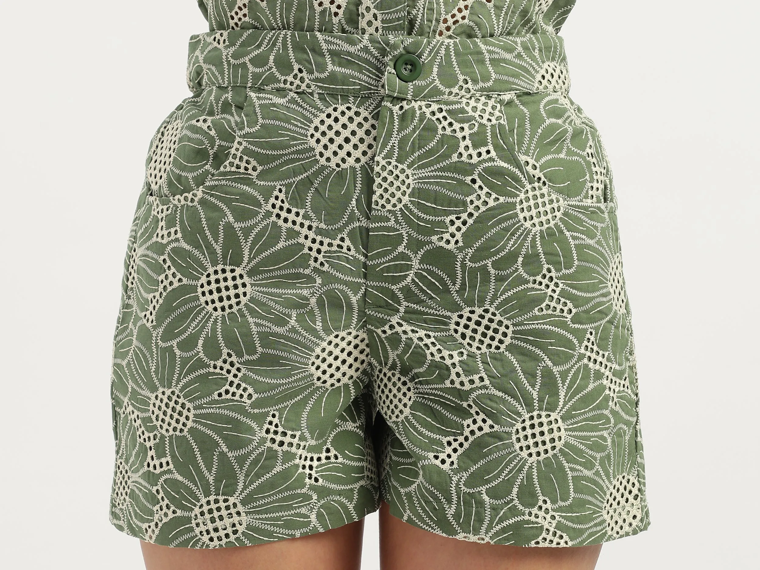 Schiffli Embroidered Regular Fit Casual Shorts