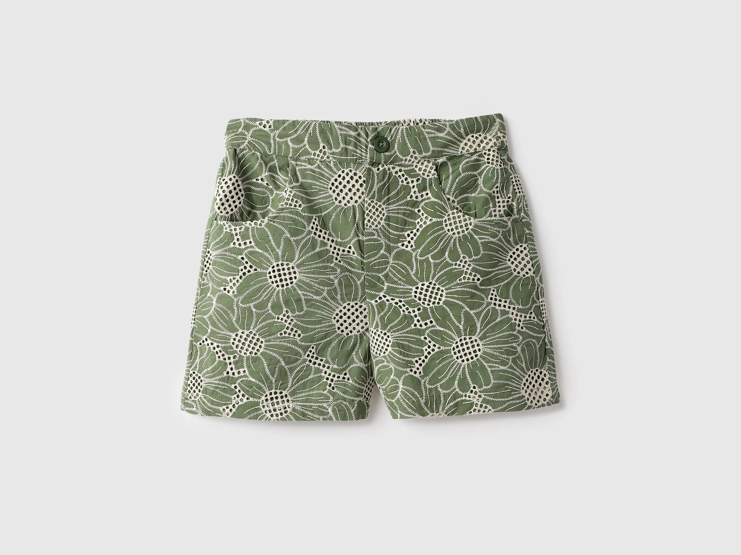 Schiffli Embroidered Regular Fit Casual Shorts