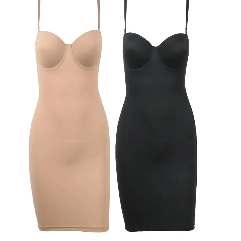 Sculpt Your Silhouette: Full-Length Nude Shapewear Slip Dress for Women