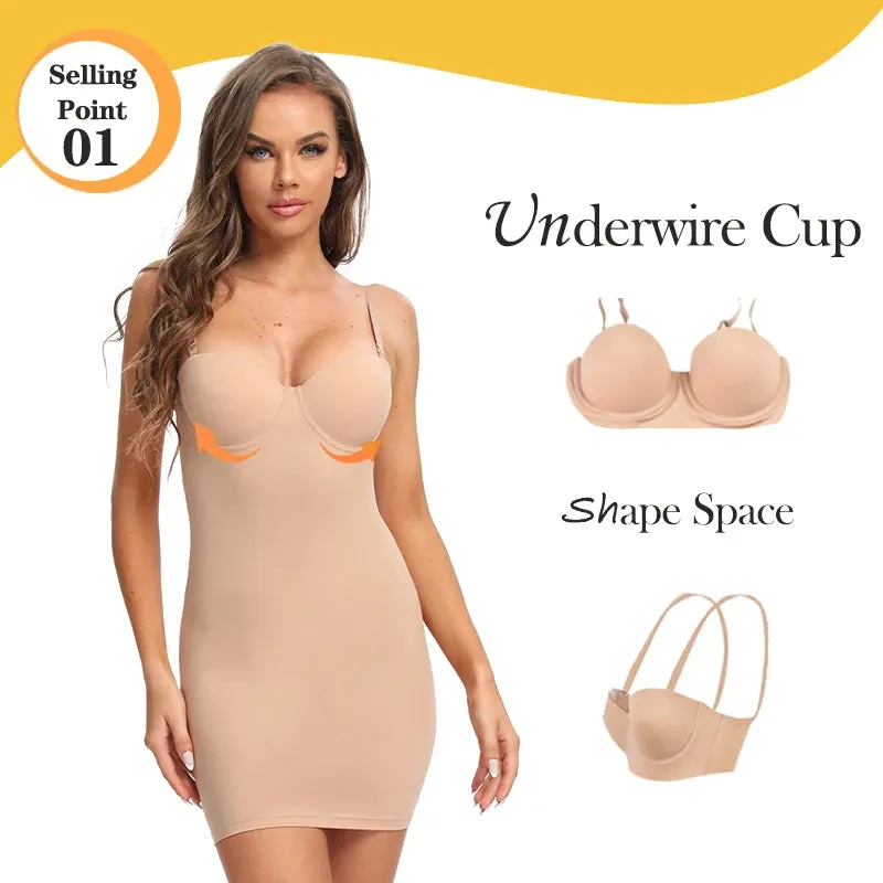 Sculpt Your Silhouette: Full-Length Nude Shapewear Slip Dress for Women