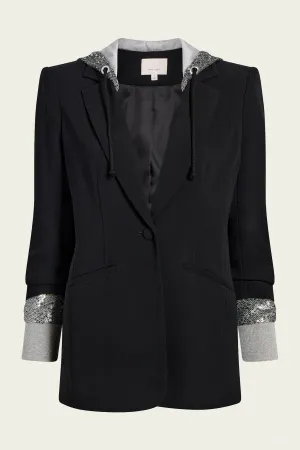 Sequin Hooded Khloe Jacket in Black Silver