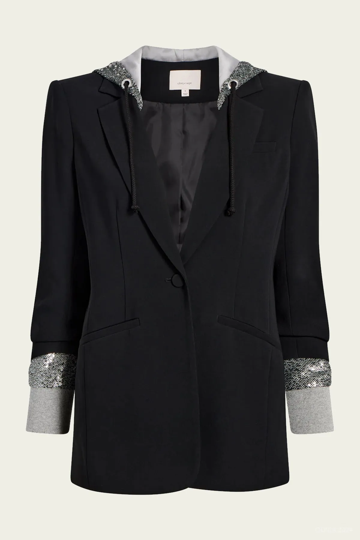 Sequin Hooded Khloe Jacket in Black Silver