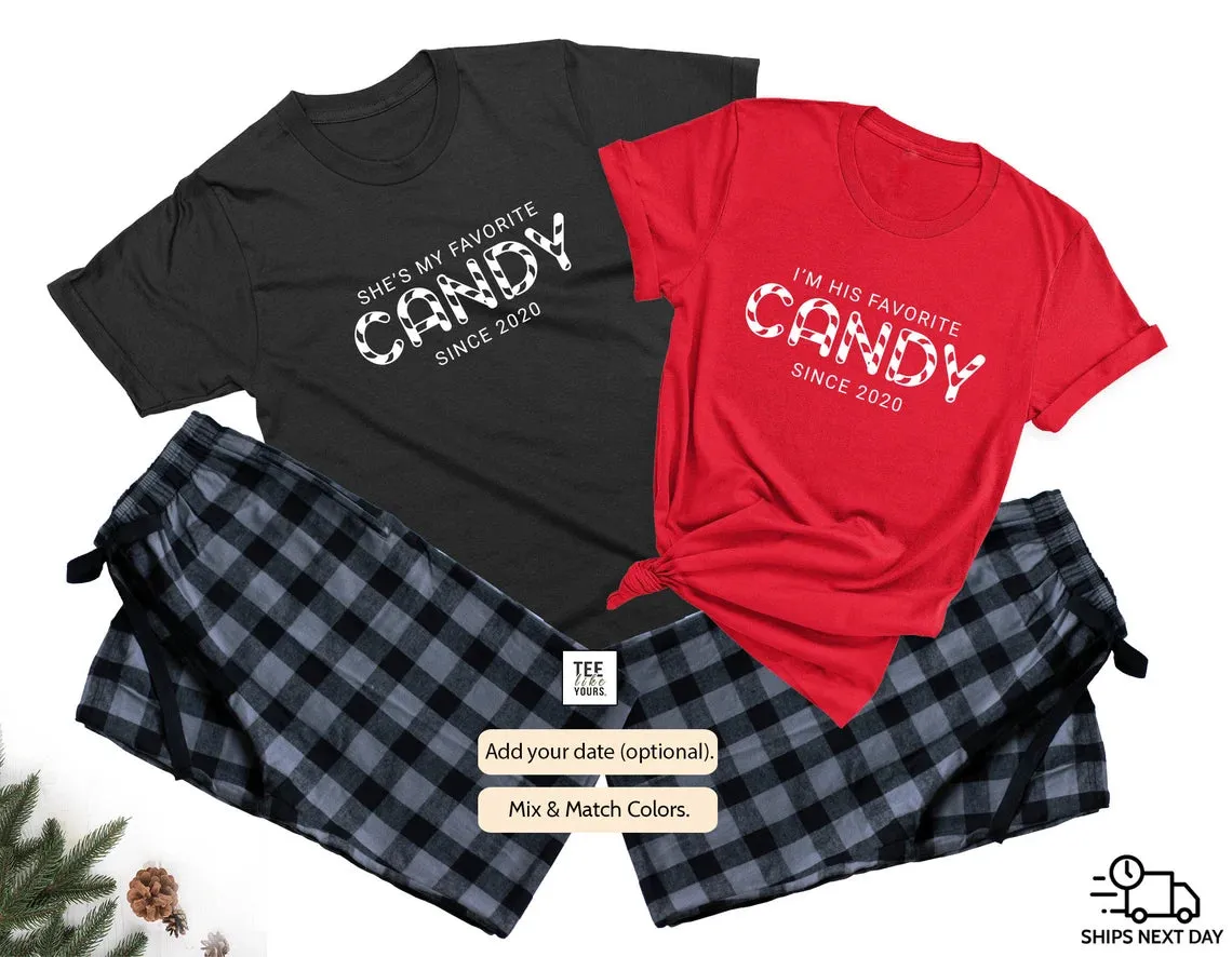 She's my favorite candy & I'm his favorite candy, Couple Matching Pajamas, Christmas couple pajamas, Valentine's Day Gift, Holiday Pjs