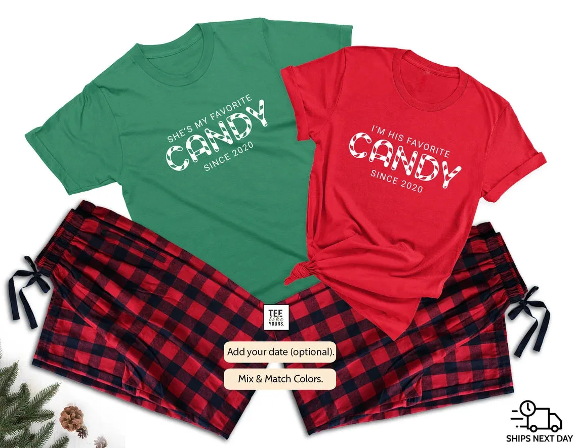 She's my favorite candy & I'm his favorite candy, Couple Matching Pajamas, Christmas couple pajamas, Valentine's Day Gift, Holiday Pjs