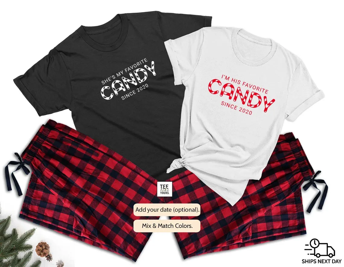 She's my favorite candy & I'm his favorite candy, Couple Matching Pajamas, Christmas couple pajamas, Valentine's Day Gift, Holiday Pjs
