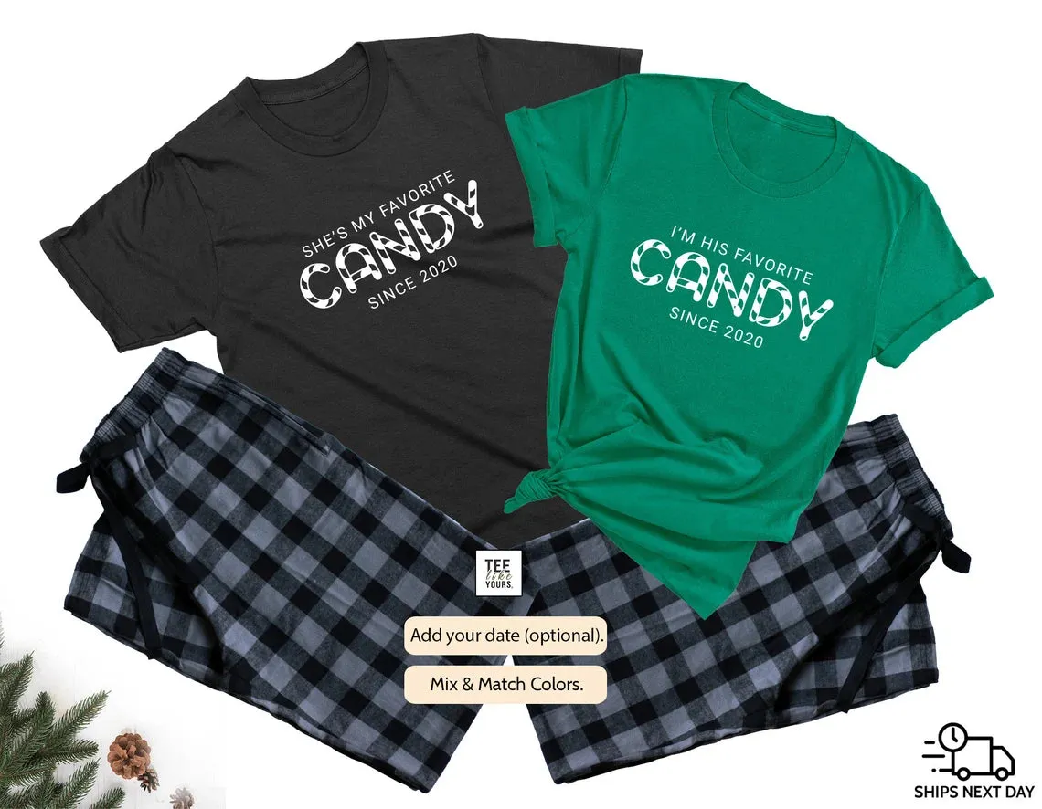 She's my favorite candy & I'm his favorite candy, Couple Matching Pajamas, Christmas couple pajamas, Valentine's Day Gift, Holiday Pjs