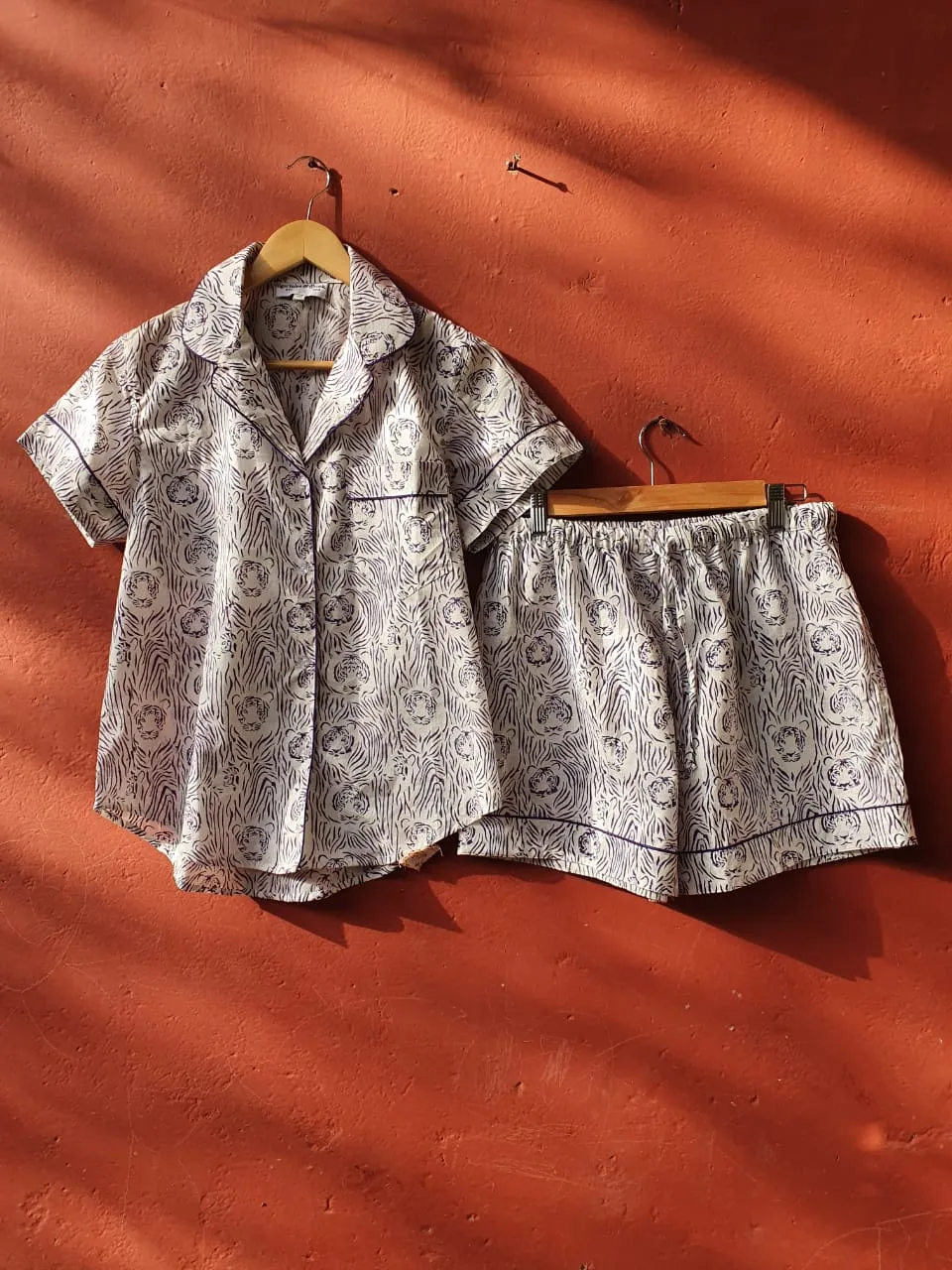 Short Pajama Sets - Purple Tiger Stripe