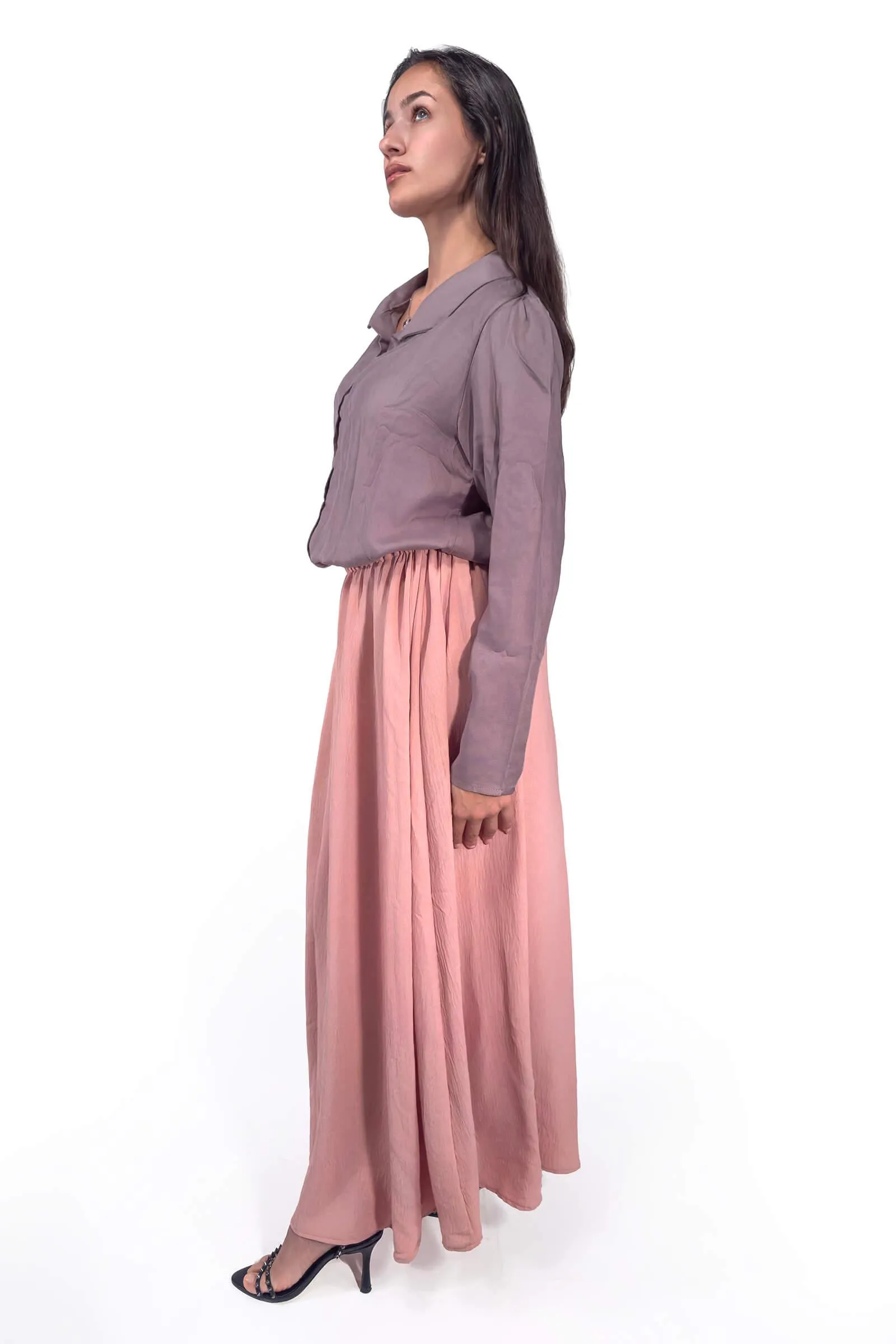 Simple Gray Button-Down Cotton Blouse