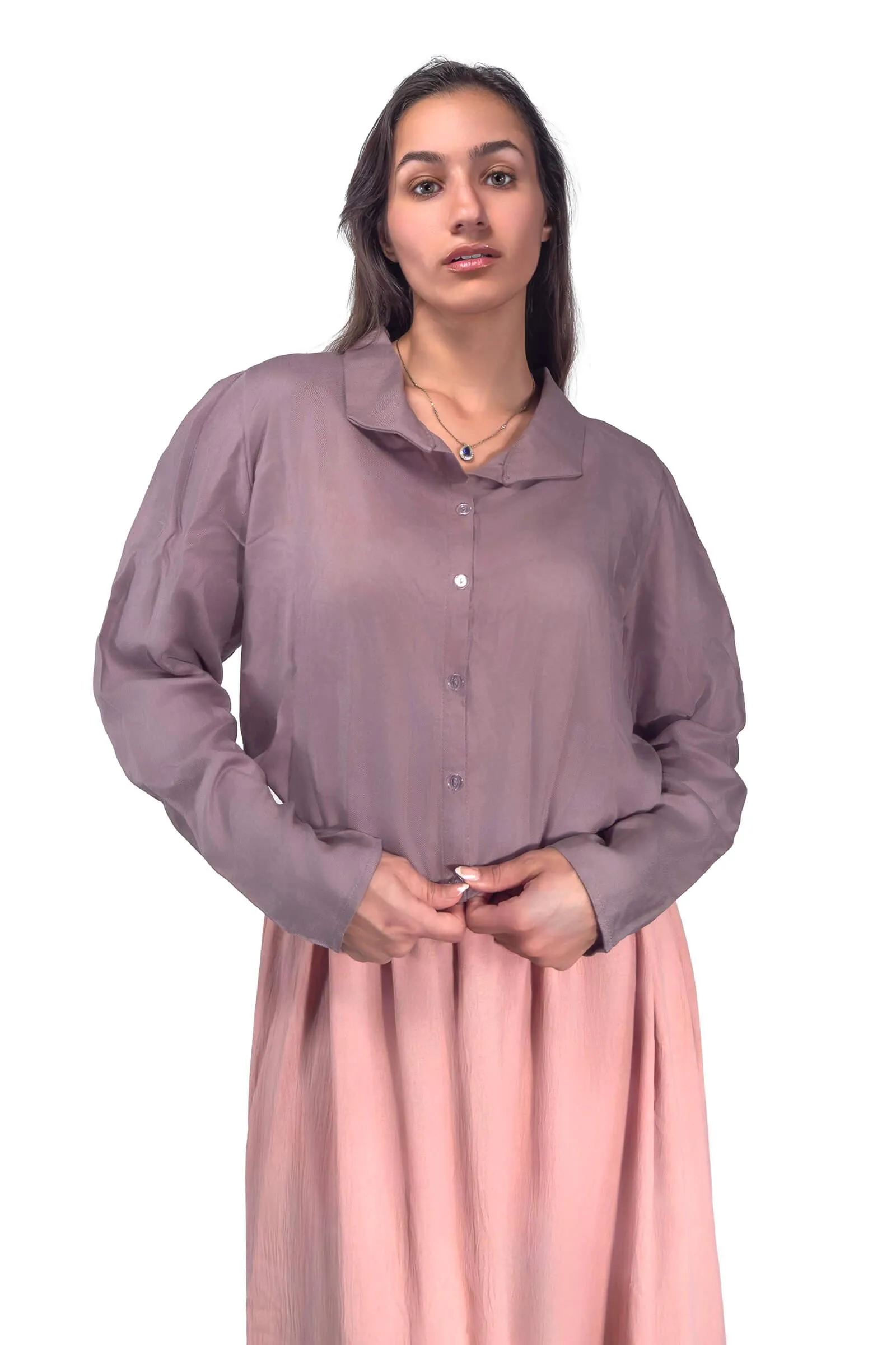 Simple Gray Button-Down Cotton Blouse