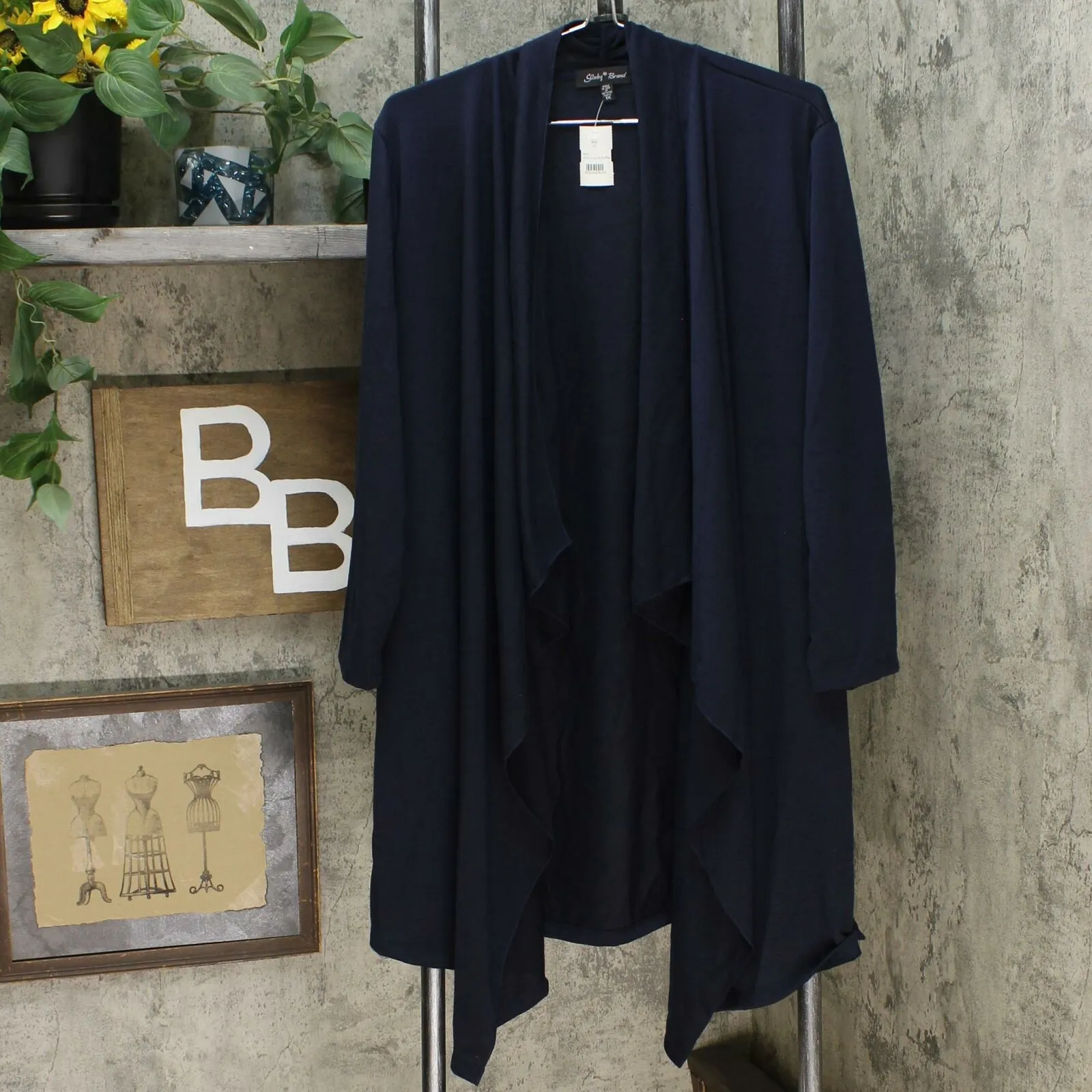 Slinky Brand Women's Plus Size French Terry Drape Duster Cardigan