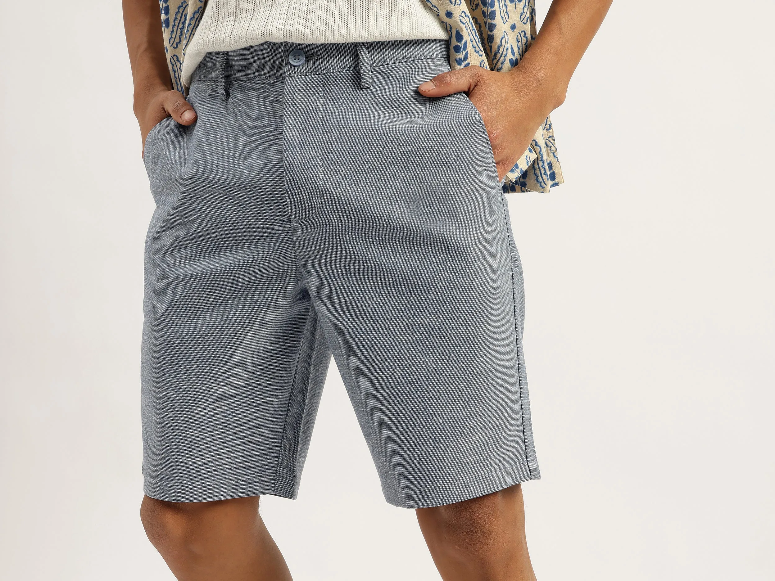 Solid Comfort Fit Chambray Slub Shorts
