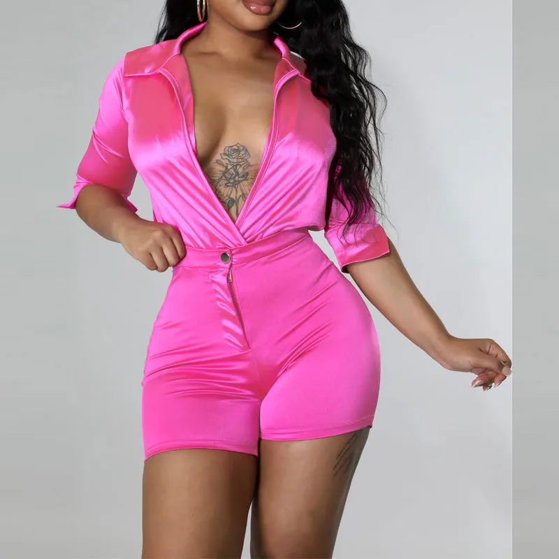 Solid Short Sleeve Bodysuit & Shorts Set