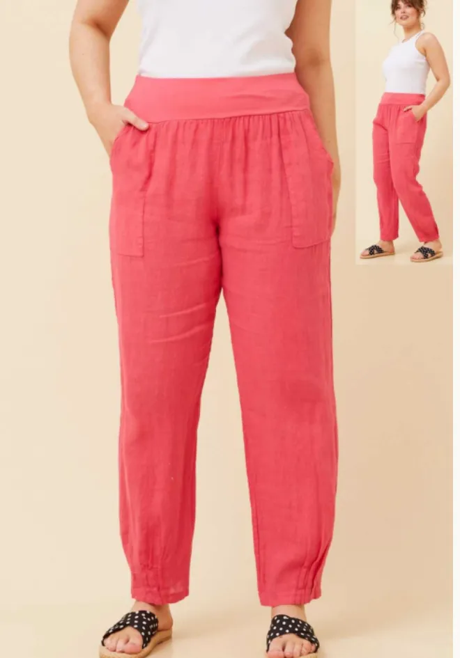 Sorrento Linen Pants - Hot Pink
