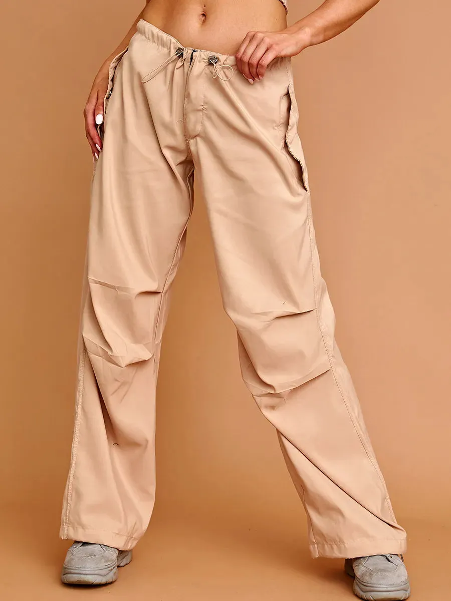 Stone Baggy Balloon Cargo Trousers With Toggle Detail