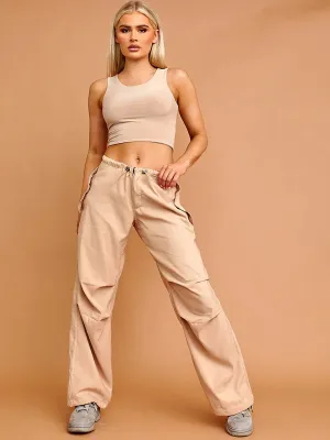 Stone Baggy Balloon Cargo Trousers With Toggle Detail