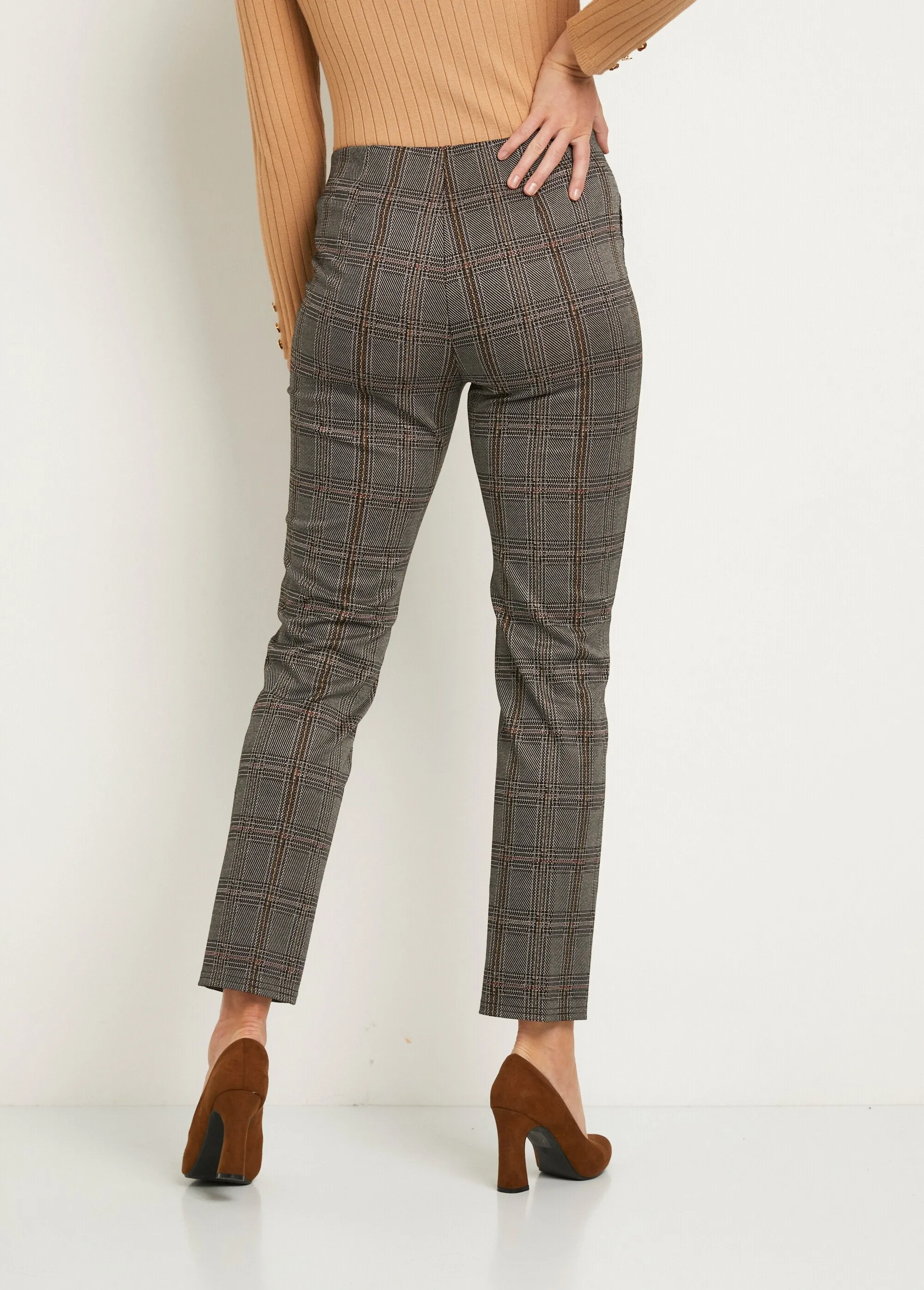Straight-leg pants, normal waist, plain knit or checked