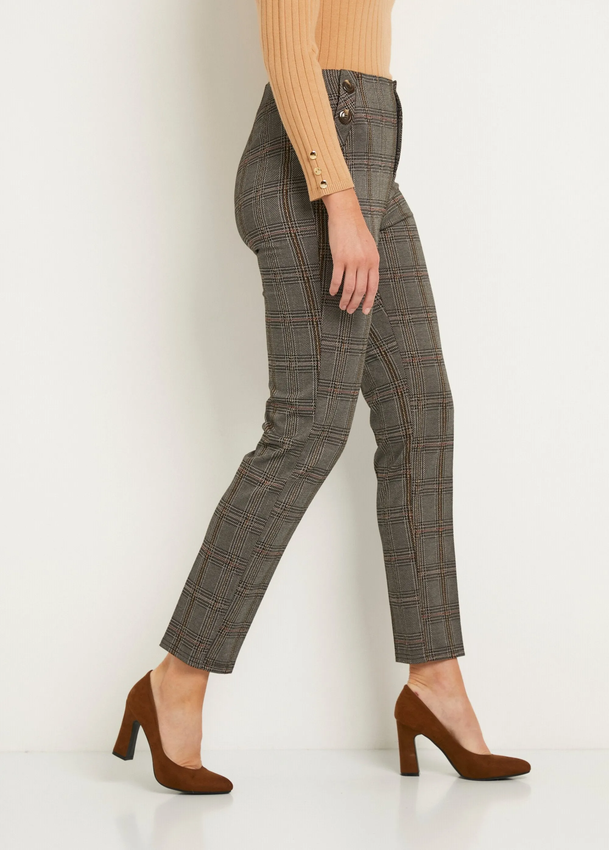 Straight-leg pants, normal waist, plain knit or checked